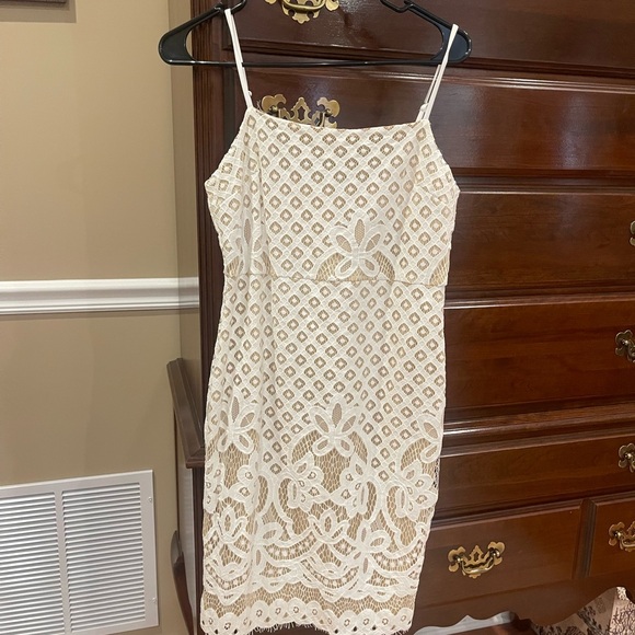 Altar'd State Dresses & Skirts - Altar'd State White Nude Lace Strappy Bridal Shower Sexy Fitted Dress Size M NWT